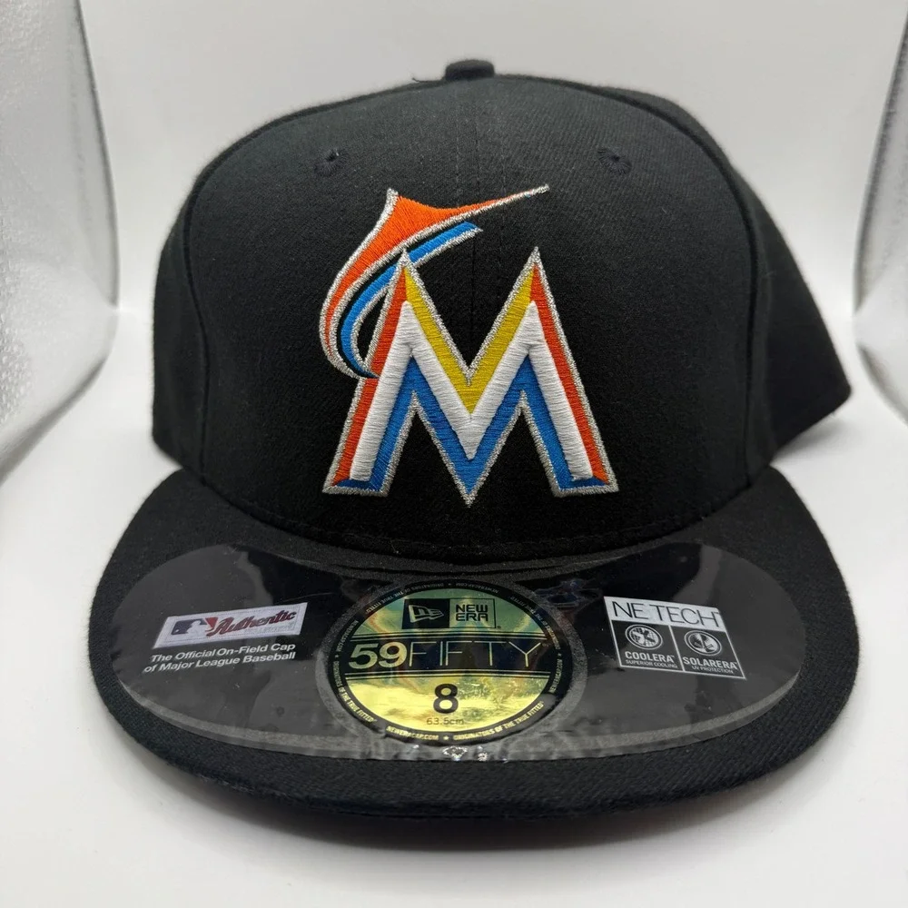 New Era 59FIFTY Miami Marlins MLB Official On-Field Fitted Hat Black Size 8